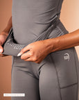 Waistband detail of Theia Moon gray leggings