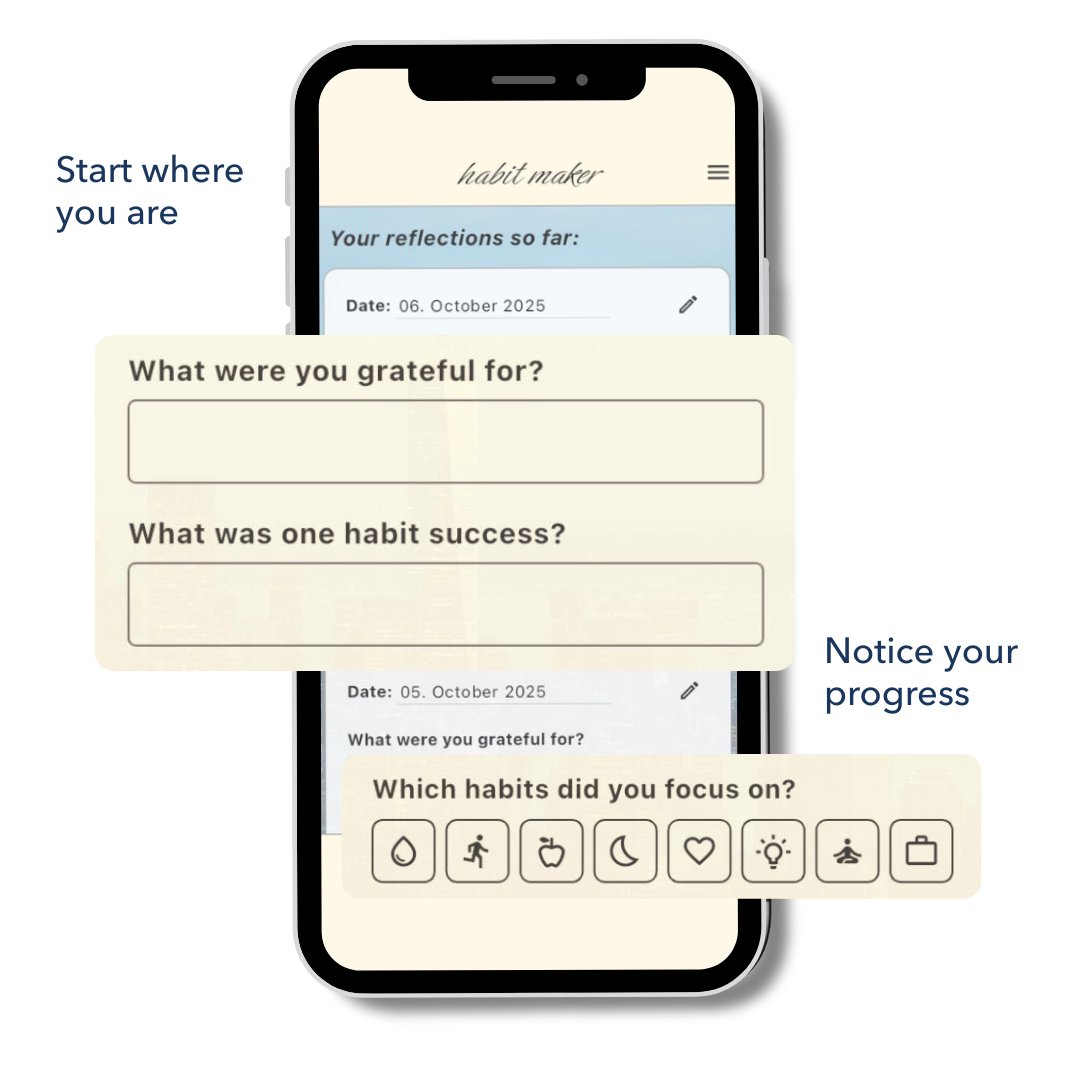 A reflective habit app helping users notice progress, build awareness and support sustainable change without pressure