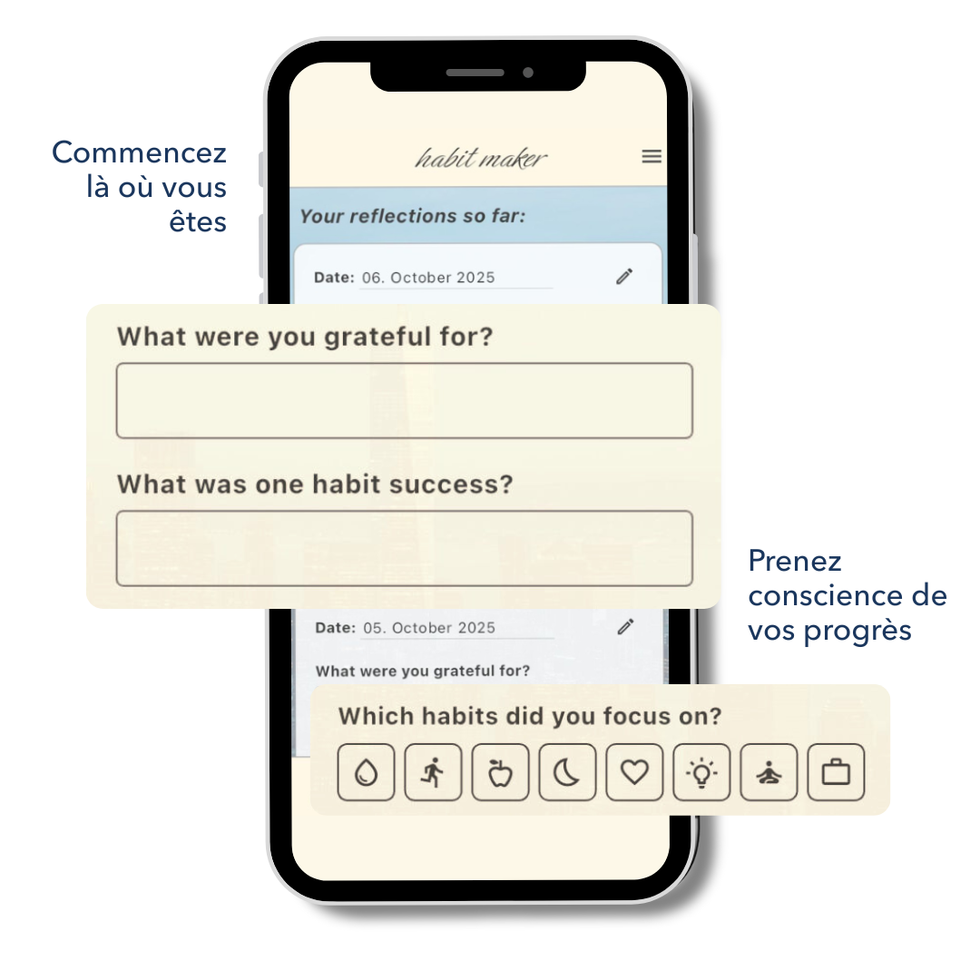 Application Habit Maker de suivi des habitudes aidant à observer ses progrès, développer sa conscience et soutenir un changement durable sans pression.