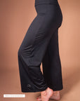 Black high-waist yoga wide-leg pants from Theia Moon, soft second-skin feel