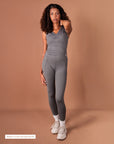 Gray high-waist yoga leggings from Theia Moon, soft second-skin feel